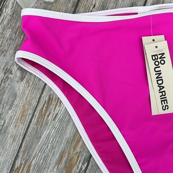 High Cut Leg Bikini Swim Bottoms with Contrast Trim Size M - Picture 2 of 10